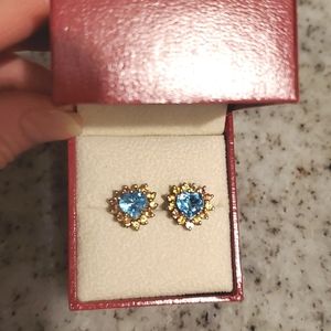 Genuine topaz and citrine heart studs in sterling silver